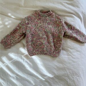 Zara Floral Crew Neck Sweater - Pink and Green 18-24m